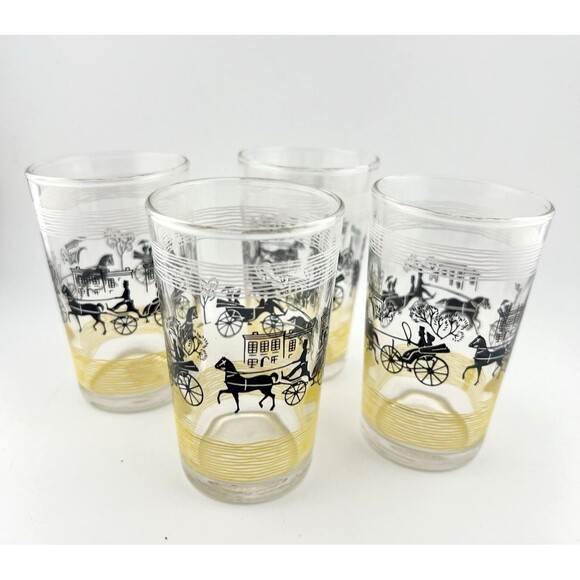 Libbey Other - Vtg Horse & Carriage Libbey Juice Glasses 4 Oz Set Of 4 Lot Glass Black Yellow